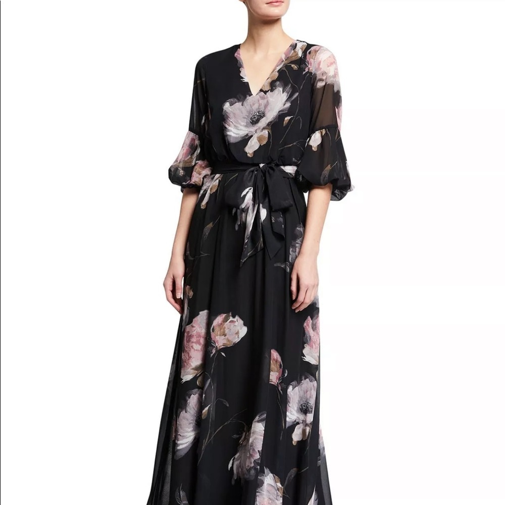 Aidan Mattox Flower Print Chiffon Maxi Dress Size 4 NWT